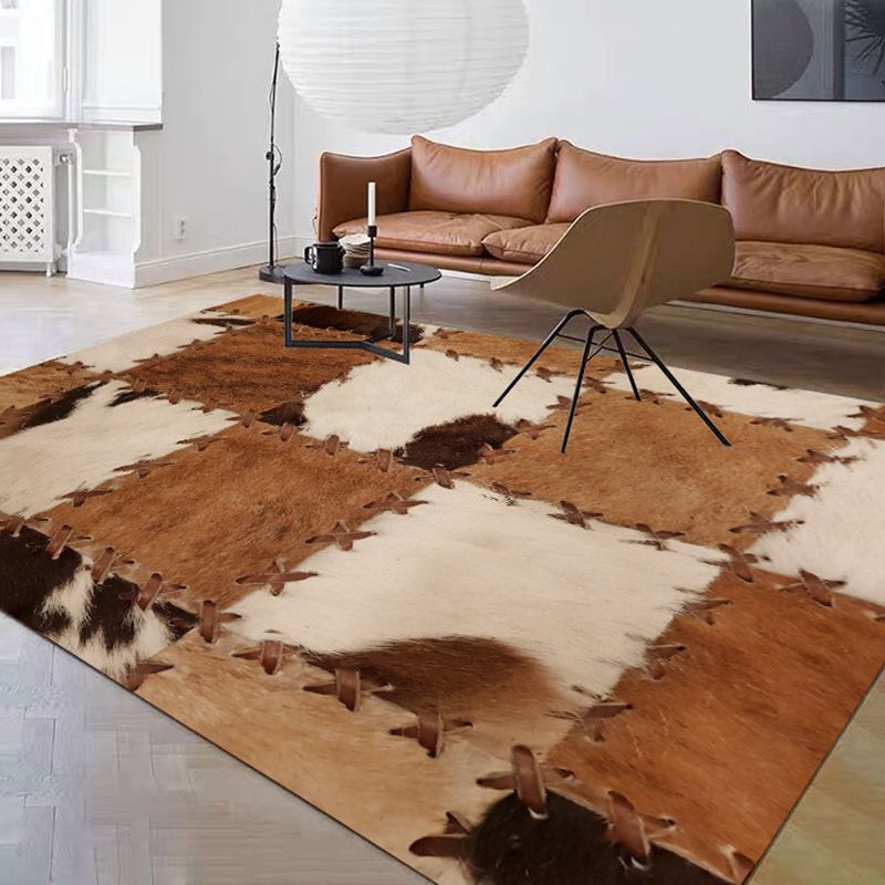 Western Panel Design Carpet Cowhide Indoor Rug Non-Slip Backing Area Carpet for Home Decoration