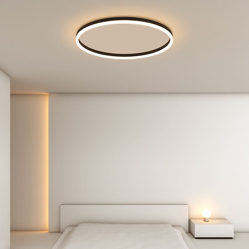 Simplicity Loop Shaped Ultrathin Ceiling Lamp Aluminum Corridor LED Flush Mount Fixture in Black
