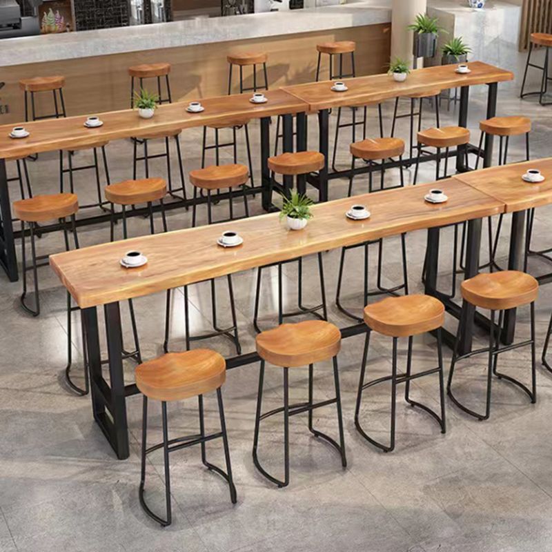 Solid Wood Bar Height Pub Table Industrial Rectangle Bar Table with Trestle Base