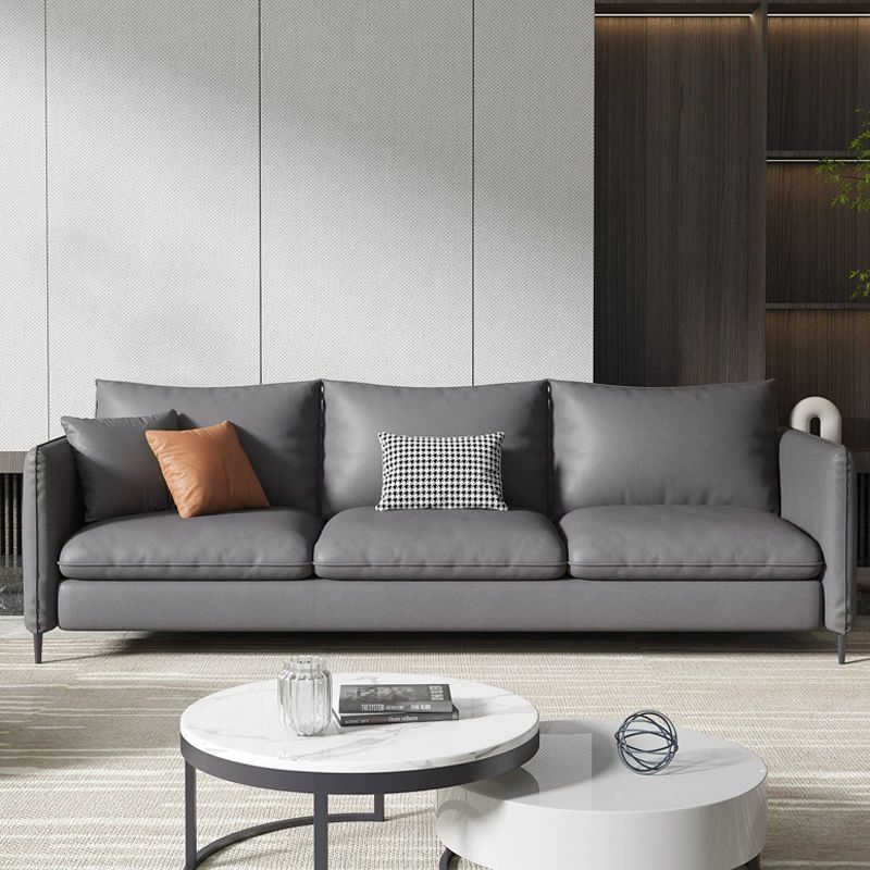 Standard Square Arm Loveseat Loose Back Fabric and Faux Leather Setee in Gray