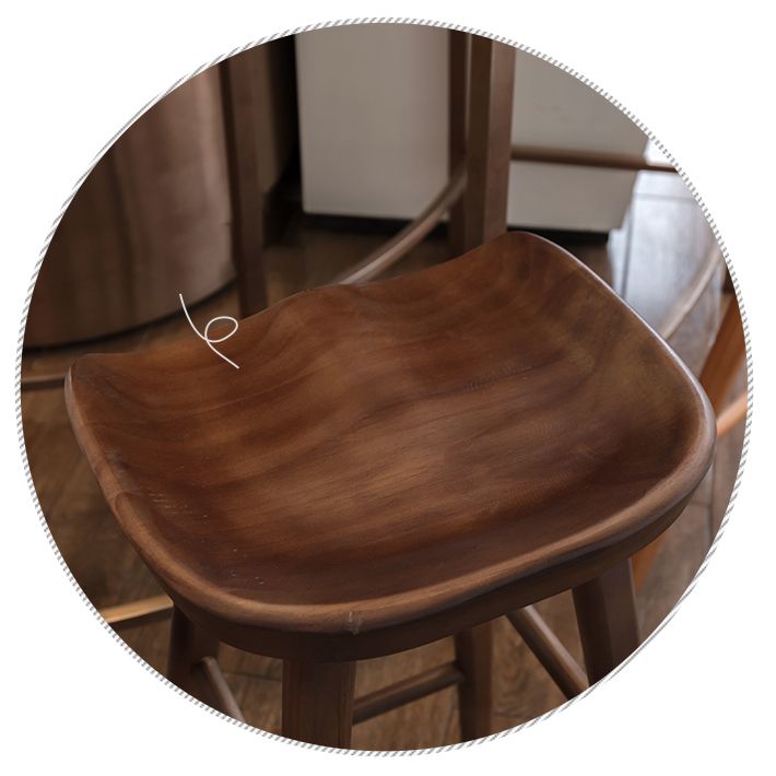Modern Footrest Counter Chair Saddle Seat Solid Wood Bar Stool in Coffee Shop