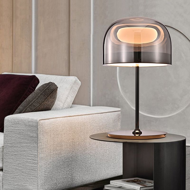 Modern Artistic LED Table Lamp Electroplate Metal Dome Table Light with Glass Shade