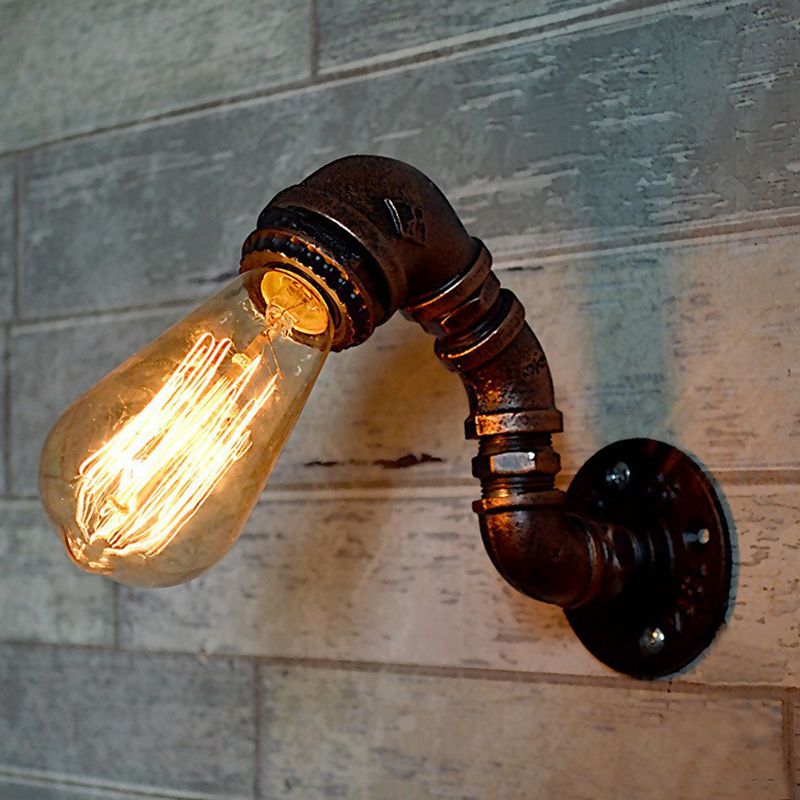 Rust Finish Pipe Wall Light Industrial Metal 1 Bulb Garage Sconce Lighting Fixture