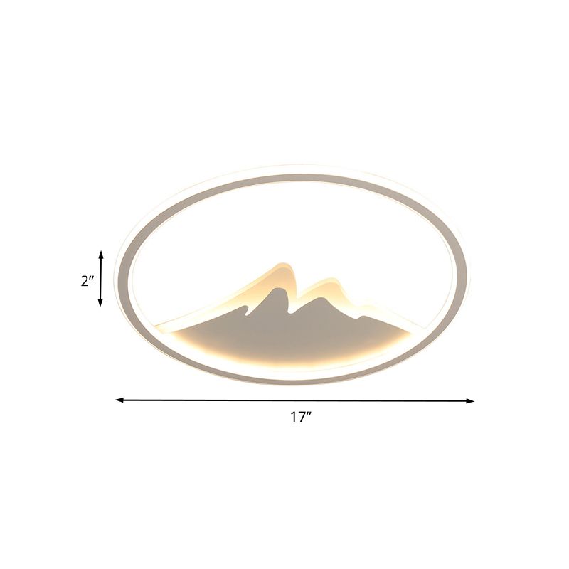 Lámpara LED empotrada para dormitorio de 17"/21"/25" W, moderna lámpara de techo blanca con anillo y pantalla acrílica de montaña en luz blanca/cálida