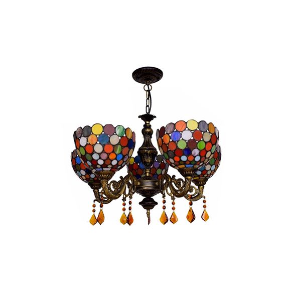 Bol de style rétro lampe à pendaison tachée 5 têtes lustre décoratif pour salle à manger