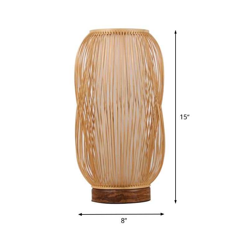 Cylinder Desk Light Chinese Bamboo 1 Bulb Task Lighting in Wood with Circular Wood Base