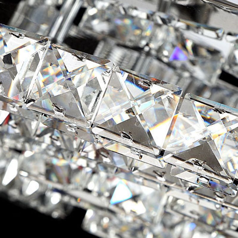 Ringed Shape Semi Flush Mount Modern Style Crystal Flush Ceiling Light in Silver
