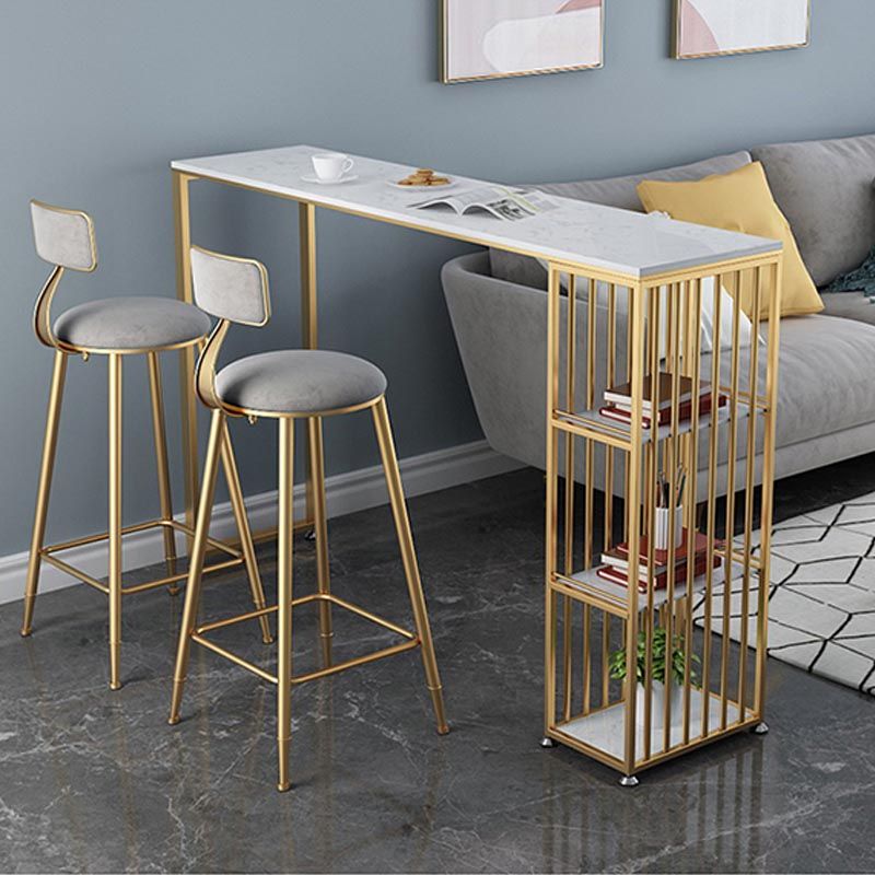 Stone Top Glam Cocktail Bar Table 42-inch Height Gold Base Pub Table
