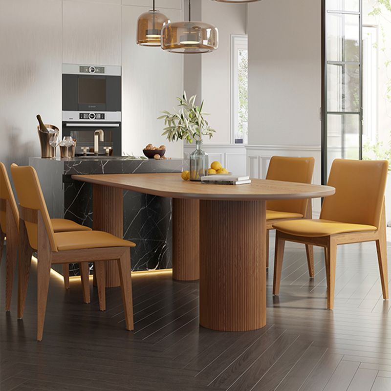Modern Simple Solid Wood Table for Restaurant Oval Table with Three Pedestal