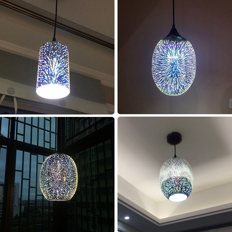 Contemporary Geometrical Pendant Light 3D Firework Glass Single-Bulb Living Room Suspension Light in Black