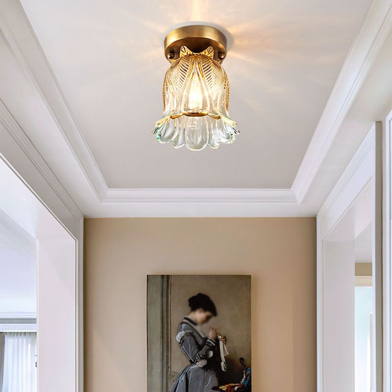 Floral Ceiling Mount Light Fixture Modern Style Glass Gold Ceiling Mounted Fixture