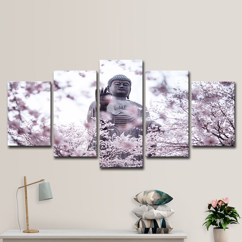 Pink Modern Wall Decor Buddhist with Cherry Blossom Canvas Wall Art for Living Room