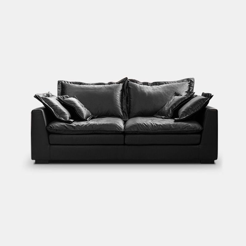 Stationary Stain Resistant Faux Leather Living Room Square Arm Black Sofa