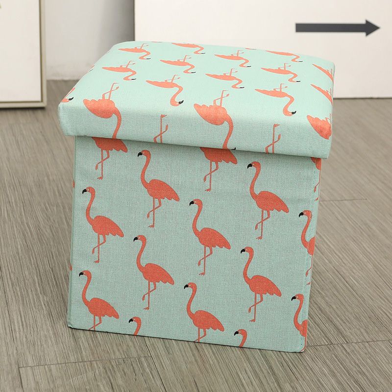 Modern Blue Square Ottoman Trees Pattern Cotton Indoor Ottoman