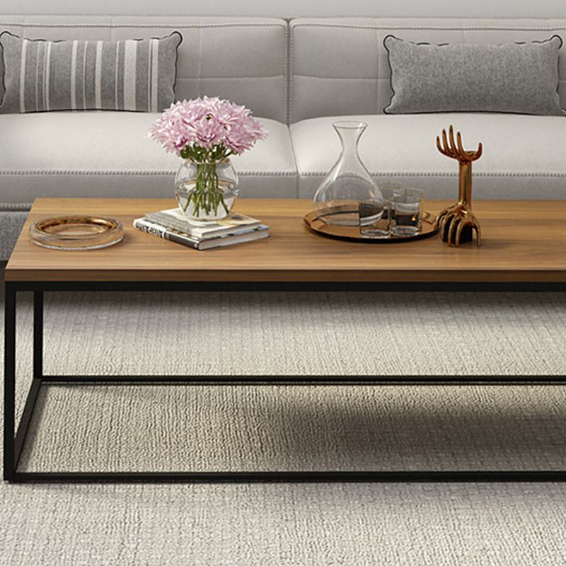 17.7" Tall Wooden Rectangle Top Coffee Table Iron Frame Base Cocktail Table