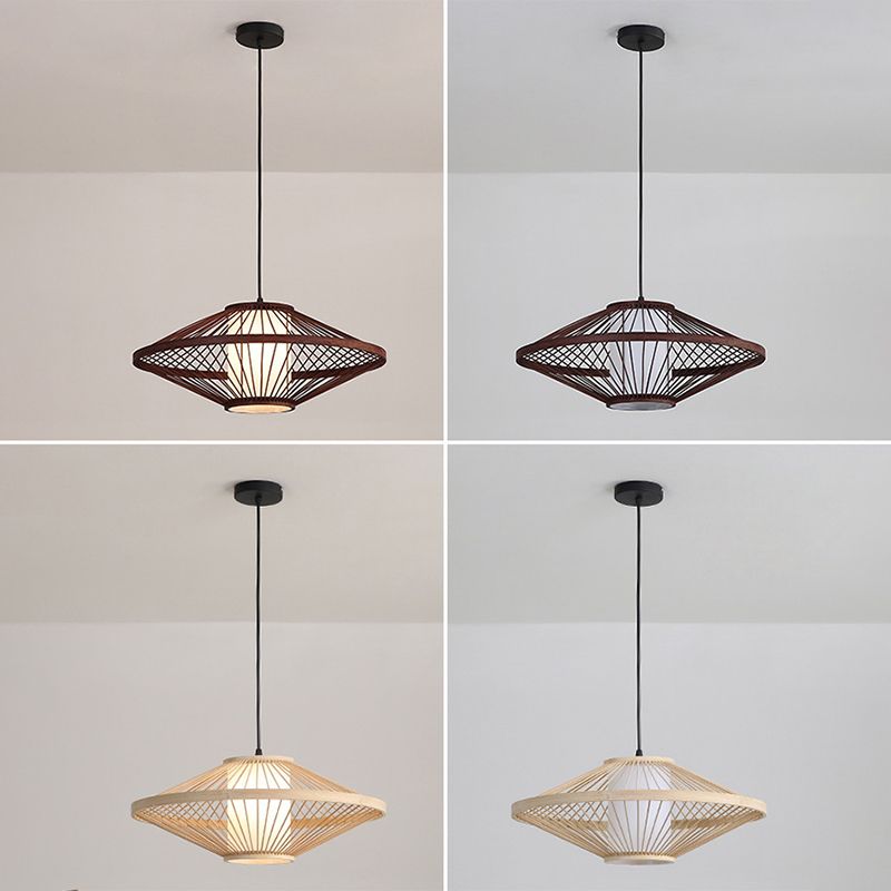 Flying Saucer Pendant Light Fixture Chinese Bamboo 1 Light Restaurant Suspension Pendant