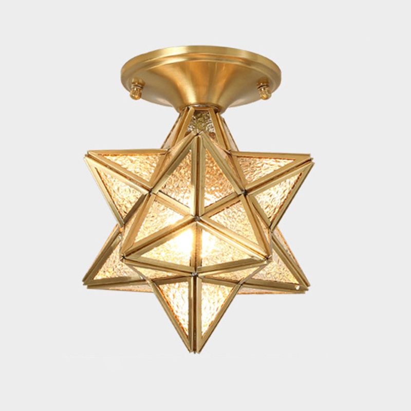 Colonical Luxury Indoor Flush Mount Copper Star Ceiling Fixture with Glass Shade