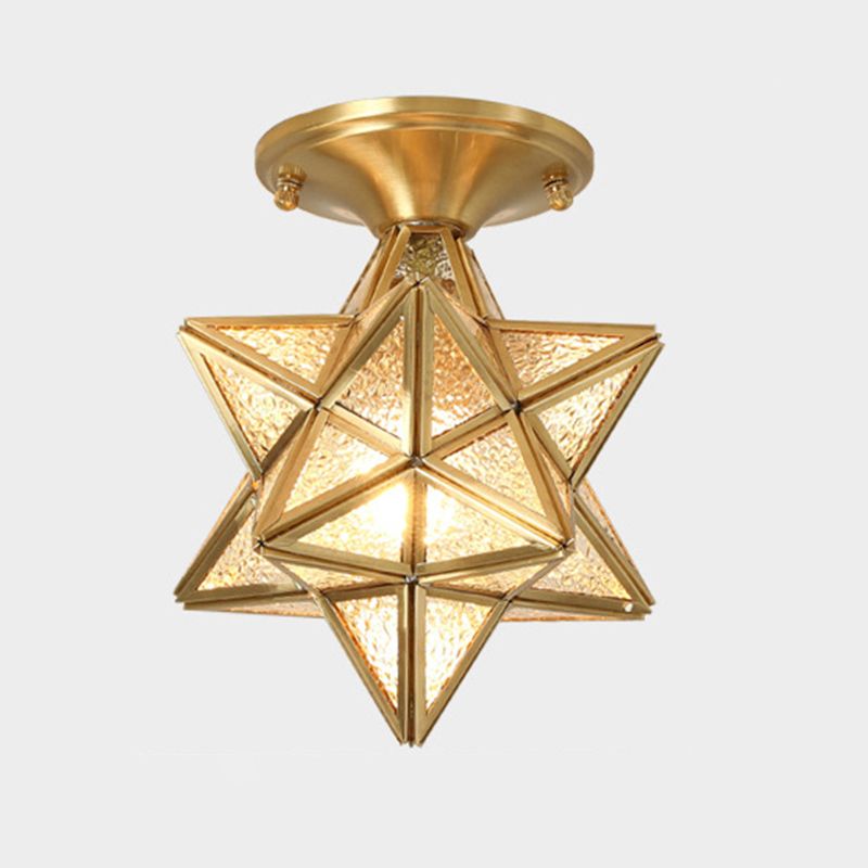 Plafonnier étoile en cuivre à montage encastré d'intérieur de luxe colonial avec abat-jour en verre