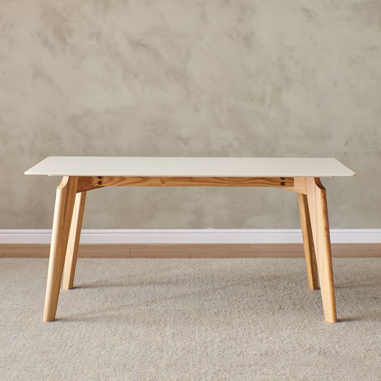 Mid-Century Modern Dining Table White Stone Top Table with Wooden Base