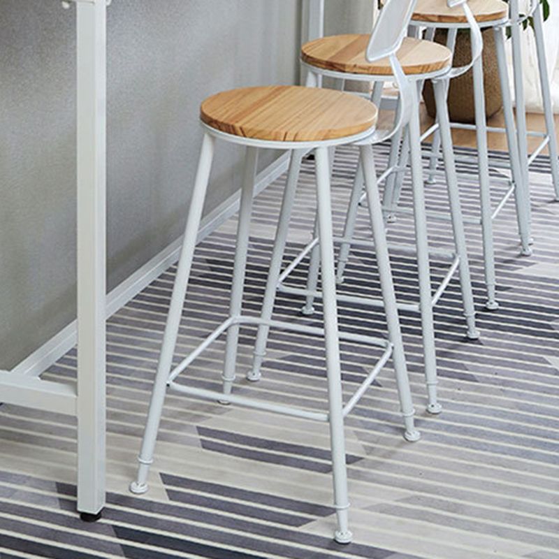 Contemporary Bar Stool Solid Wood Barstool with White Metal Legs