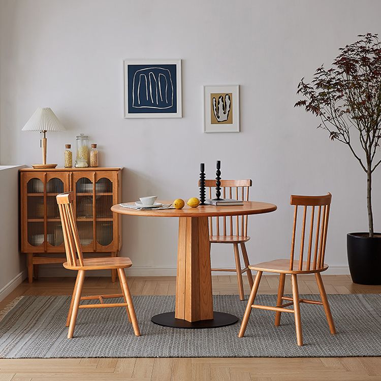 Solid Wood Round Dining Table Simplicity Dining Table with Pedestal Casual