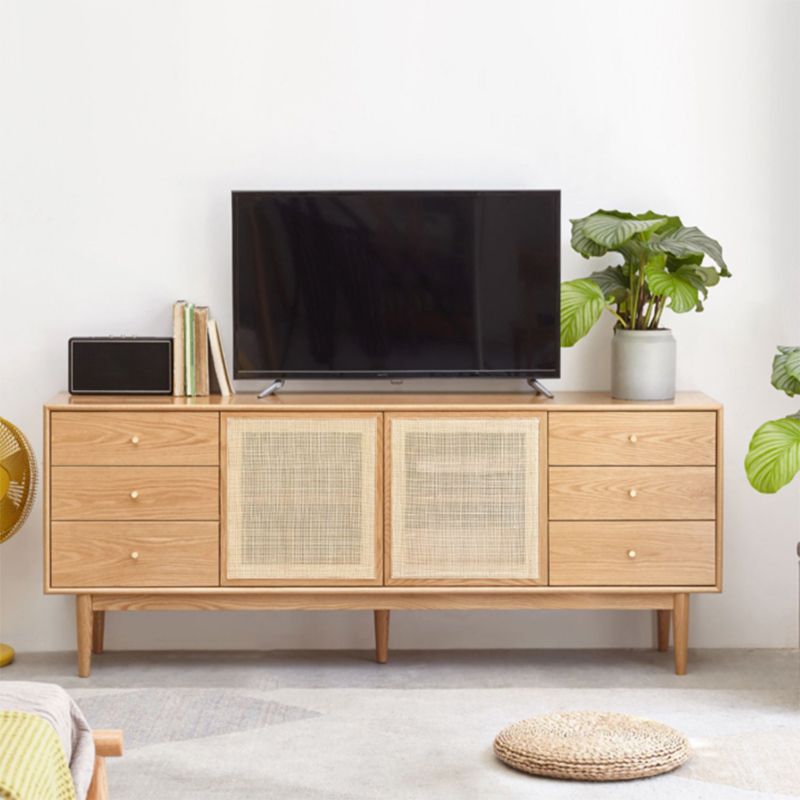 Scandinavian TV Stand Console with Wooden Shelf for Living Room