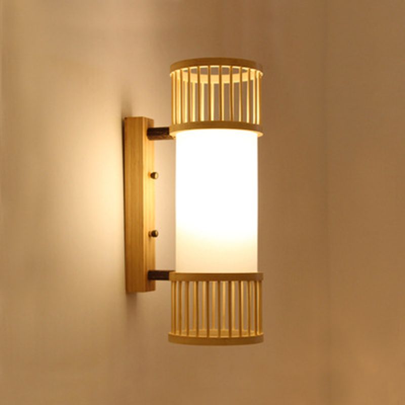 Cylindrical Wall Mounted Lighting Minimalist Style Wood Beige Wall Mounted Light Fixture