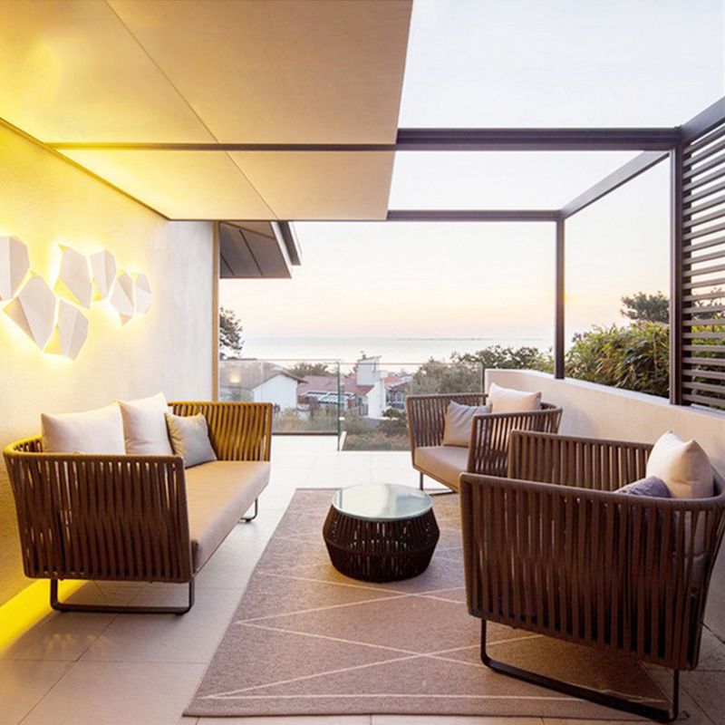 Tropical Style Metal Frame Outdoor Sofa with Cushion Water Resistant Patio Sofa