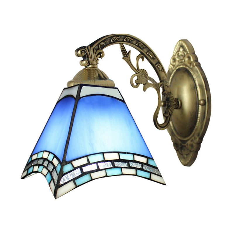 Rustic Geometric Ceiling Pendant Stained Glass 1 Light Hanging Pendant in Blue for Dining Room