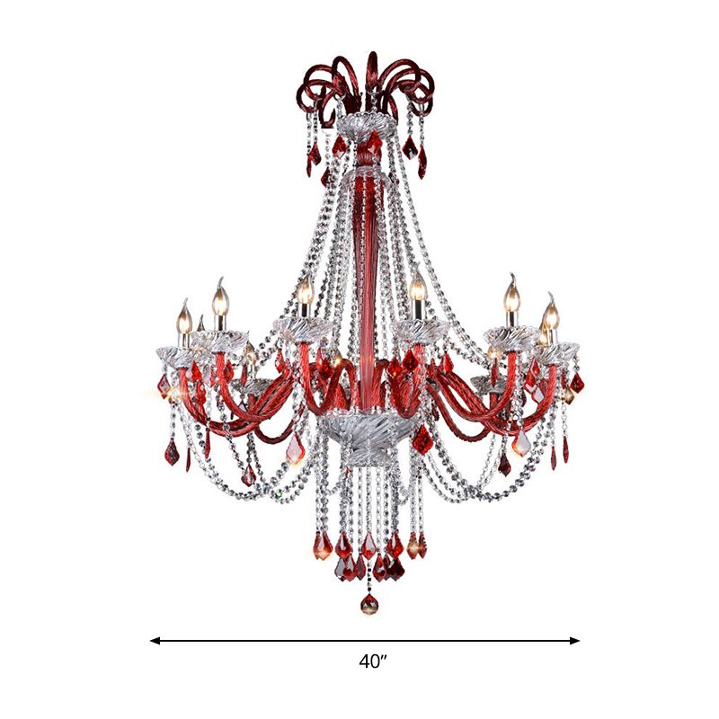 Lampada del lampadario a candela moderna K9 Crystal 12 lampadine a sospensione Rossa Luce a sospensione per balcone