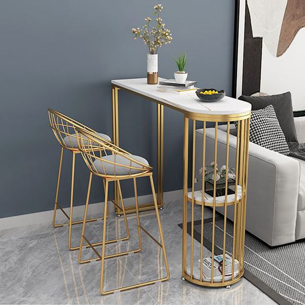 1/3 Pieces Glam Gold Iron Bar Table Set White Stone Top Bistro Set with Shelf