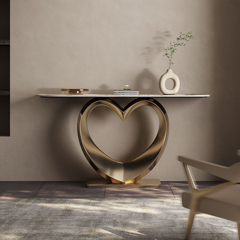 Half Moon Shape Contemporary Console Table Gold Stone Console Sofa Table