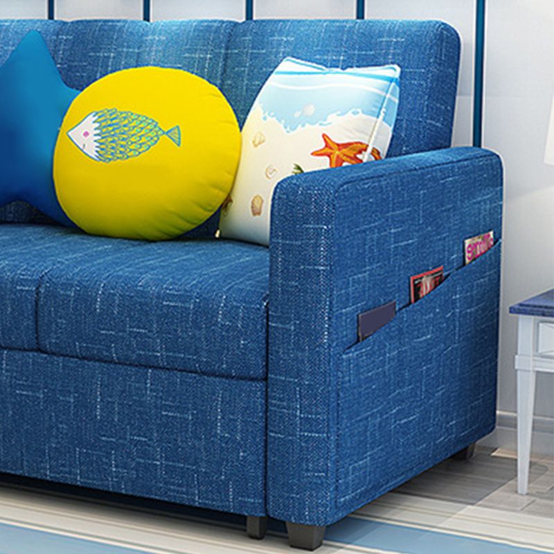 Square Arm Sofa Convertible with Pillows Sofa Bed in Navy for Apartment