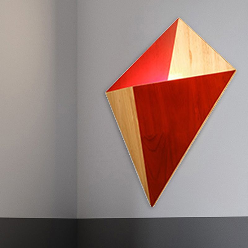Splicing Pyramid Wall Sconce 1-Light Adjustable Nordic Wall Mounted Lamp with Rubber Wood Shade in Black/Red/White