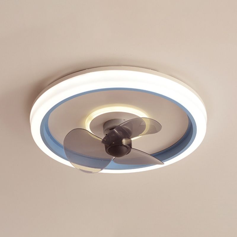 3-Blade Round Fan Lamp Fixture Nordic Metallic Bedroom LED Semi Flush Ceiling Light