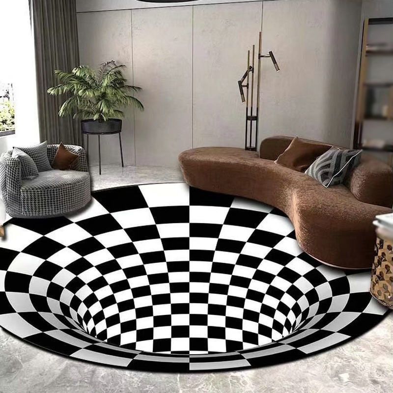 Black and White 3D Print Carpet Polyester Simple Indoor Carpet Anti-Split Indoor Rug for Living Room