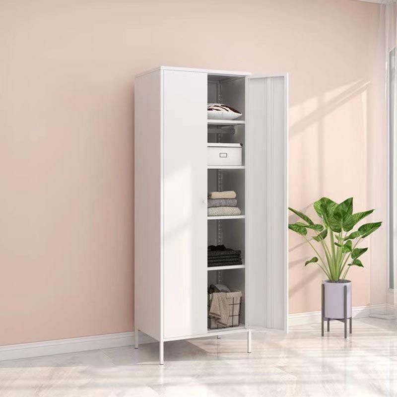 White Steel Wardrobe Cabinet with Adjustable Shelves Modern Wardrobe Closet