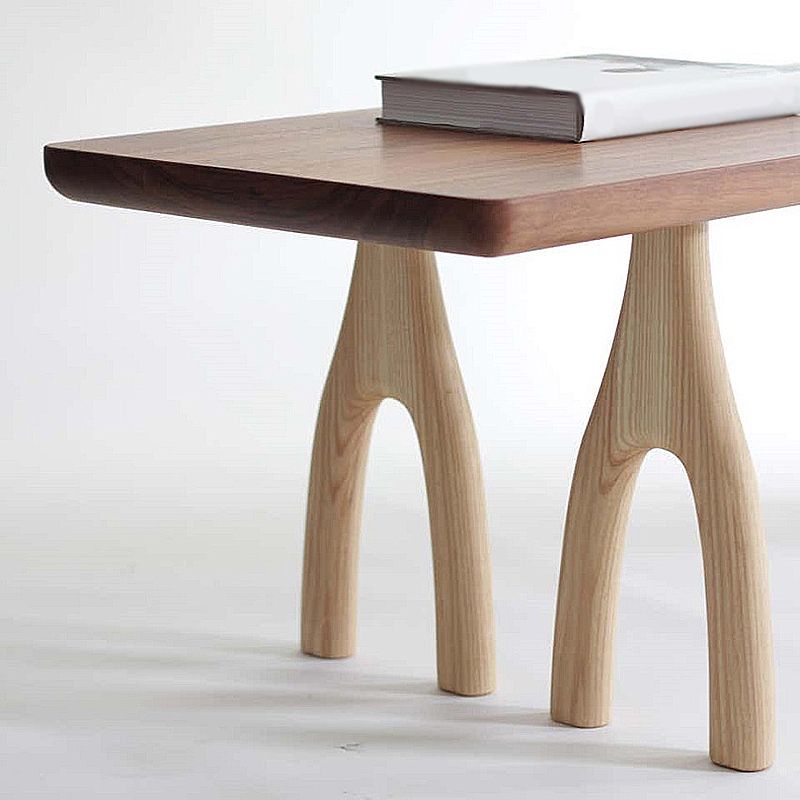 Modern Style 3 Legs Base Design Brown Pine Rectangular Coffee Table