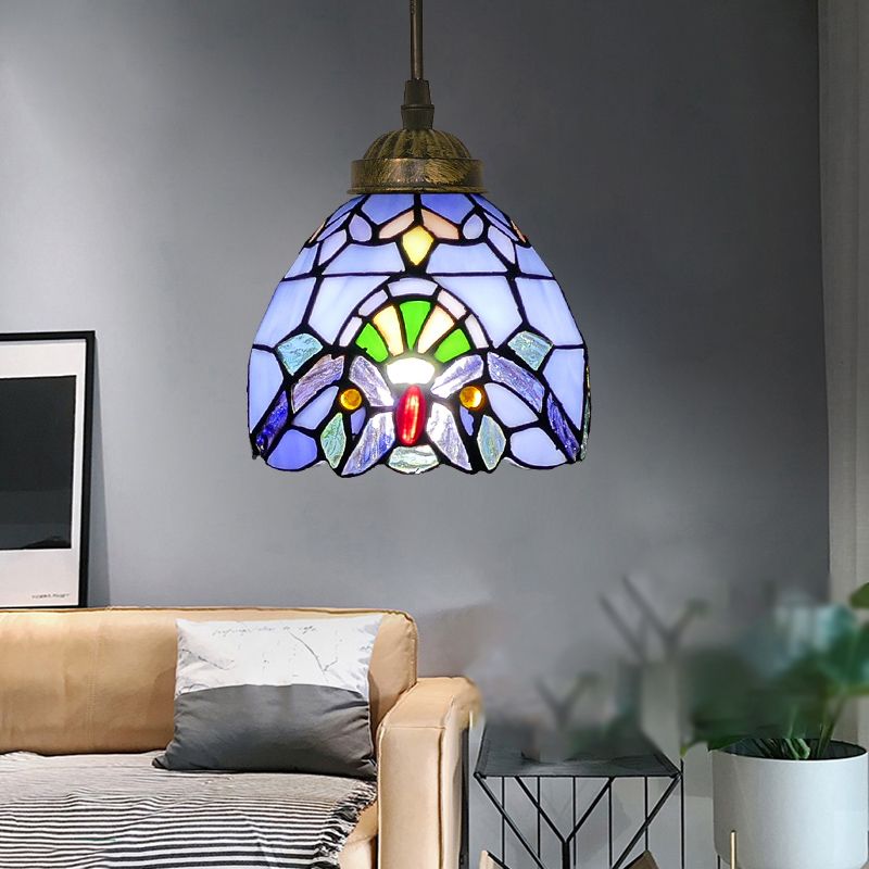 Tiffany Style Bell Shade Pendant Light Single Hand Cut Glass Suspension Light Fixture