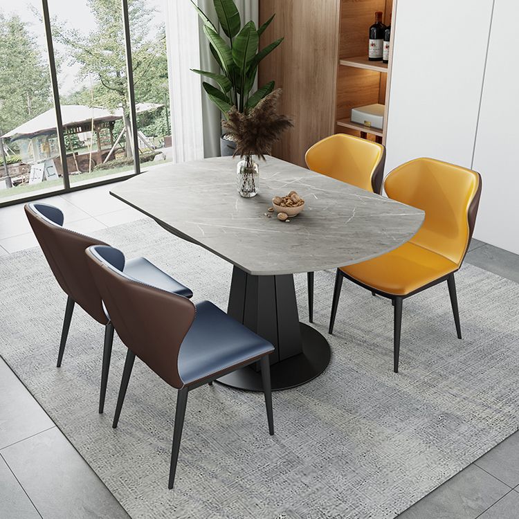 Mesa de comedor redonda extensible Mesa de piedra sinterizada moderna con pedestal negro