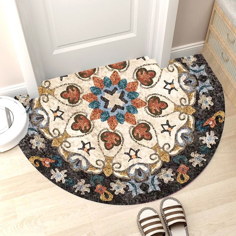 Bohemian Floral Pattern Rug Multicolor Polyester Rug Machine Washable Non-Slip Backing Area Rug for Living Room