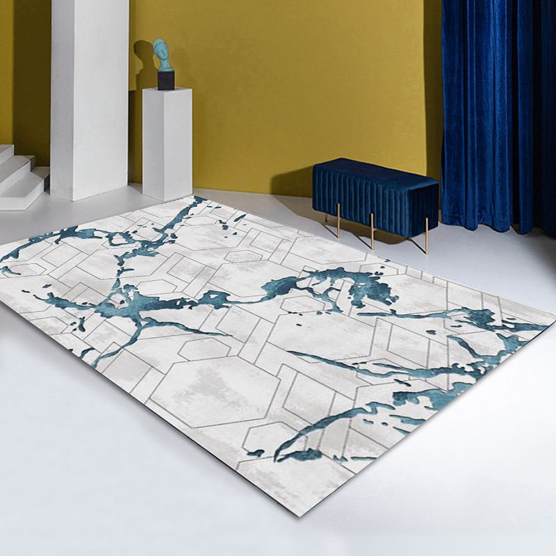 Contemporary Home Decoration Rug Marble Printed Carpet Polyester Non-Slip Backing Indoor Rug