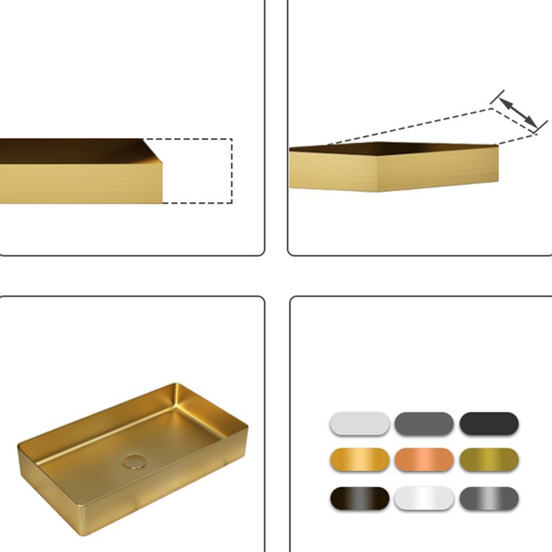Contemporary Bathroom Sink Pop-Up Drain Metal Solid Color Rectangular Vessel Sink