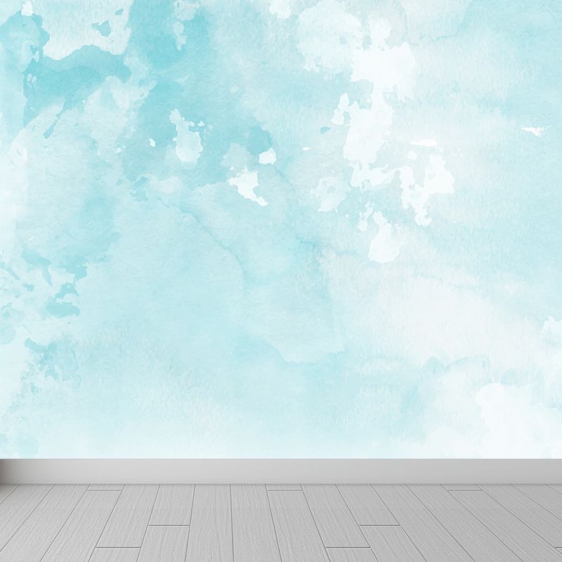 Modern Watercolor Sea Scene Mural Non-Woven Stain-Proof Light Color Wall Art for Living Room