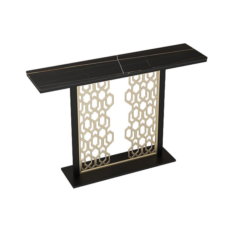 Glam Console Table with Rectangle Stone Top and Black Base for Hall