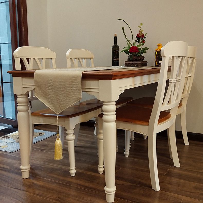 Traditional Wooden Dining Room Set with Rectangle Top and White Base Dining Furniture