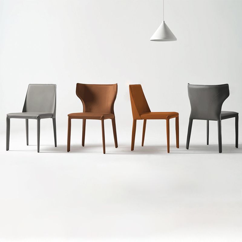 Mid-Century Modern Armless Side Chair Leather Basic Four Leg Side Chair