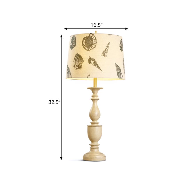 1 Bulb Night Lighting Traditional Bedroom Resin Nightstand Lamp with Conical Fabric Shade in Beige