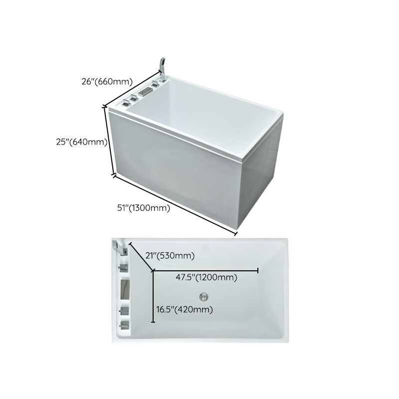 Freestanding Acrylic Rectangular Bath Soaking Center White Bathtub