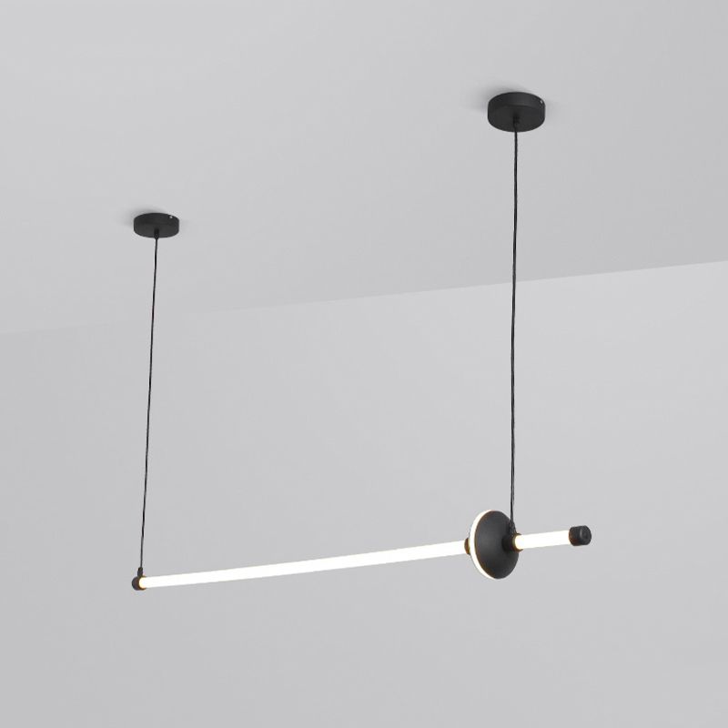 Metal Linear Island Pendant Modern 2-Light Island Lighting for Dining Room